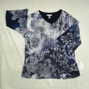 NWT Women’s Cj Banks 3/4 sleeve,  Blue/Black/Gray Floral, 1X Top